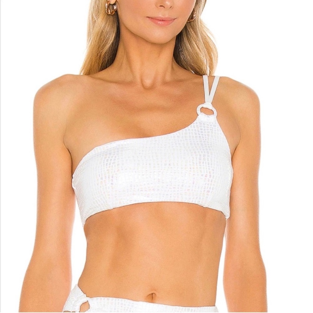 L*SPACE Indiana Bikini Top in Opalescent White Gator - NWT